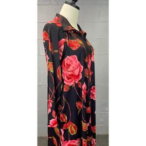 Vintage 1970s Polyester Floral Disco Kaftan Dagger Collar House Dress Free Size9